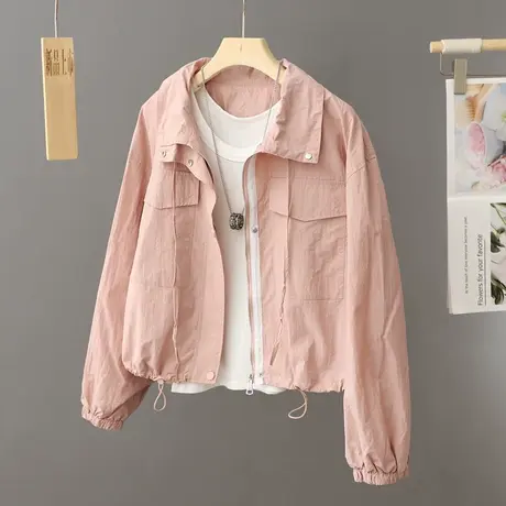 棒球服风衣外套女2024年春秋夹克设计感休闲运动粉色防晒衣冲锋衣图片