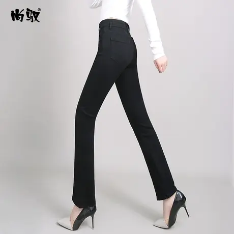 高腰牛仔裤女春秋2024年新款韩版宽松百搭黑色直筒开叉烟管牛仔裤商品大图