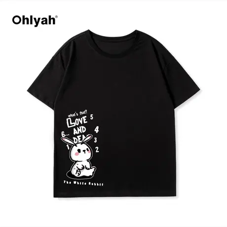 Ohlyah短袖T恤男夏季时尚卡通字母印花上衣2023新款宽松纯棉潮流图片