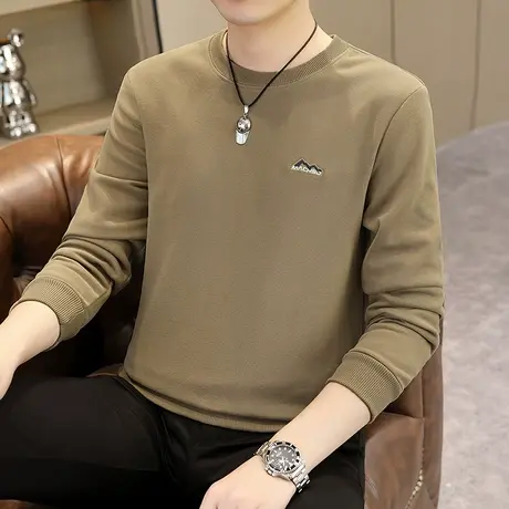 长袖t恤男士圆领无帽春秋季潮牌潮流卫衣青年男装内搭打底衫衣服图片