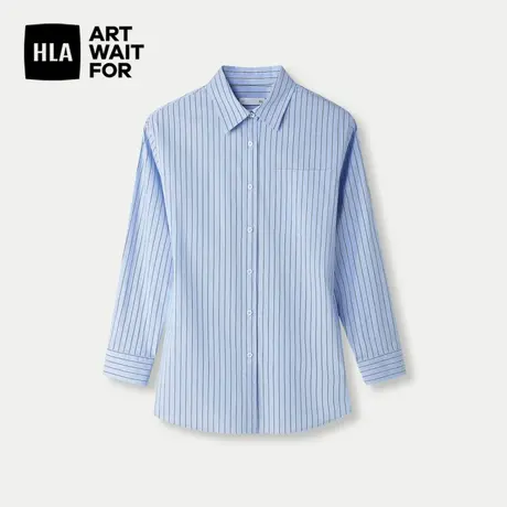 HLA/海澜之家竖条纹长袖休闲衬衫24春夏新宽松透气通勤职业衬衫女商品大图