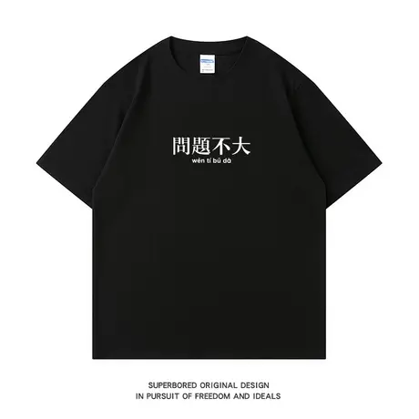 问题不大 夏季纯棉短袖T恤男简约文字趣味印花宽松休闲半袖体恤衫图片