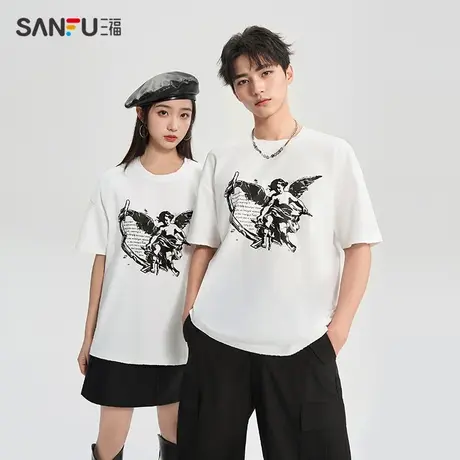 三福短T恤2024夏季潮酷天使纯棉洗水做旧情侣上衣女装483161图片