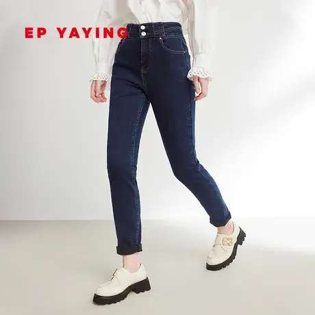 EP雅莹女装 弹力紧身芭比裤 收腰加绒牛仔裤 2023秋冬新款J617A图片