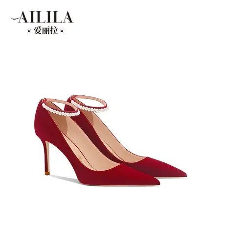 爱丽拉秀禾红色结婚鞋女2023新款中式新娘高跟鞋绑带不累脚高级感商品大图