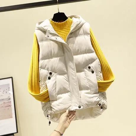 连帽羽绒棉马甲女短款2023新款冬季大码宽松韩版马夹外套坎肩外穿图片
