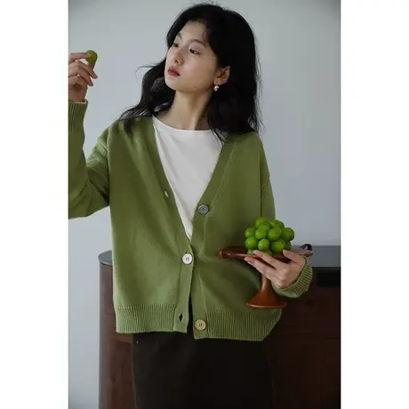 嘉茱莉2023秋季新款韩版针织开衫外套女薄款V领针织羊毛毛衣上衣图片