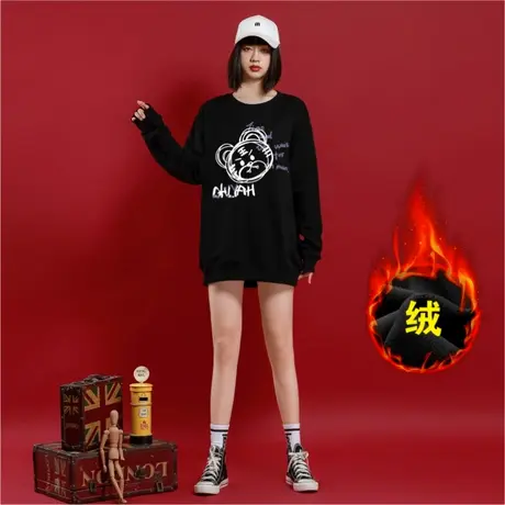 国潮牌2023年小老虎印花本命年秋冬新款外套加绒无帽学院风卫衣女商品大图