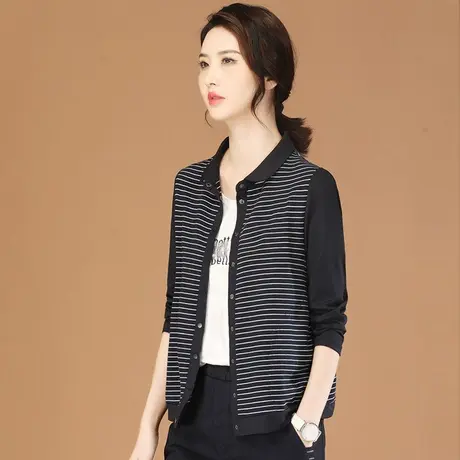 韩潮袭人条纹长袖衬衫短外套女2023秋季新款休闲百搭棒球服上衣图片