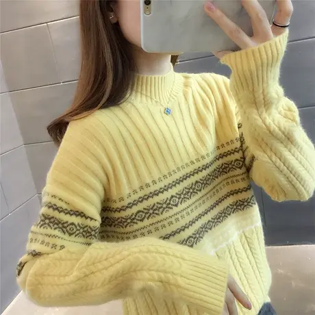 2023秋冬新款韩版宽松半高领毛衣女麻花时尚休闲网红针织打底衫潮图片