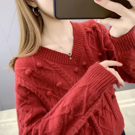 春秋款女装针织衫毛衣女宽松外穿洋气2023年新款爆款V领打底衫女图片