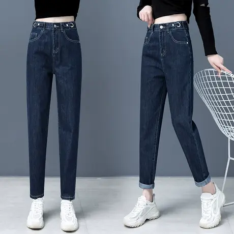老爹牛仔裤女宽松直筒2023秋冬新款潮小个子显瘦九分萝卜哈伦裤子商品大图