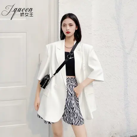 白色西装外套女短袖夏季薄款宽松高级感oversize宽肩炸街小西服潮图片