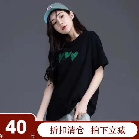 2023新款质感短袖t恤女潮流小众夏装女半袖设计感上衣黑半袖衣服图片