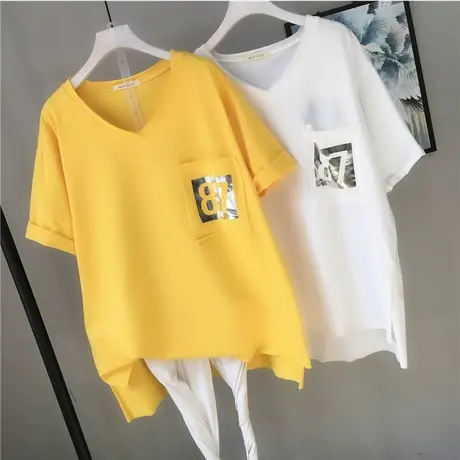 网红ins超火短袖t恤女夏季韩版宽松中长款设计感小众法式上衣服潮图片