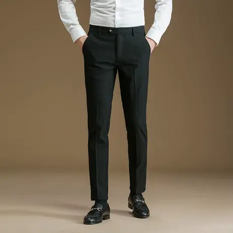 西裤男时尚商务暗竖纹长裤修身黑色西装裤韩版小脚春秋男士休闲裤图片