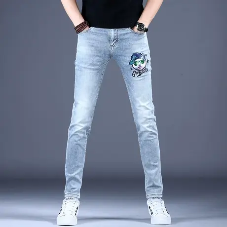 秋款潮流牛仔裤男款时尚修身精致刺绣潮牌小脚2023百搭休闲男裤子商品大图