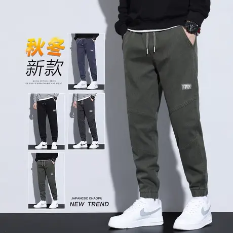 军绿色工装裤九分男士束脚宽松休闲裤子男裤秋季拼接秋冬款青少年商品大图