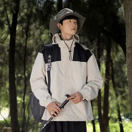 撞色美式vintage男士冲锋衣山系机能风春秋款痞帅男女外套夹克商品大图