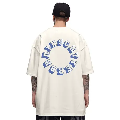 300g重磅美式复古短袖t恤街头大码青少年圆领纯棉胖子半袖男潮流商品大图