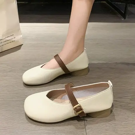 复古圆头玛丽珍鞋女2022新款韩版文艺仙女低跟单鞋软底粗跟奶奶鞋商品大图