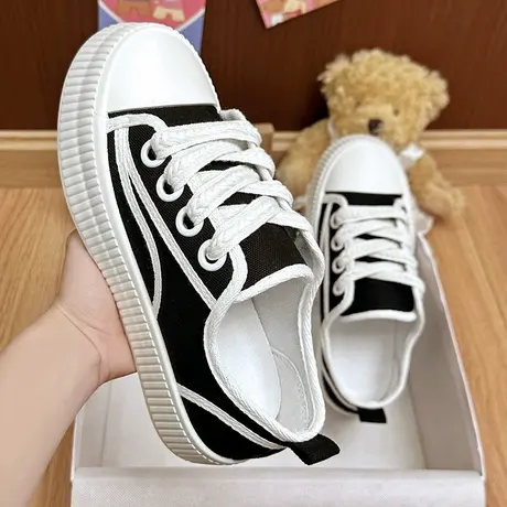 帆布鞋女爆款2023年春夏新款百搭ulzzang厚底透气运动板鞋饼干鞋图片