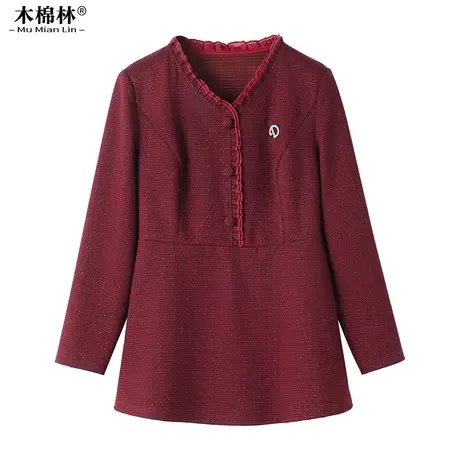 大码女装春秋时尚别致红色加厚小衫上档次洋气加肥加大上衣本命年商品大图