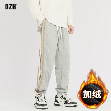 男士灰色加绒卫裤男冬季高街束脚休闲裤子2024新款运动裤宽松男裤商品大图