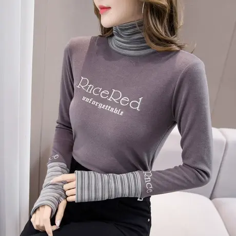 双面羊绒打底衫女秋冬2023新款内搭加绒加厚磨毛长袖保暖洋气上衣商品大图