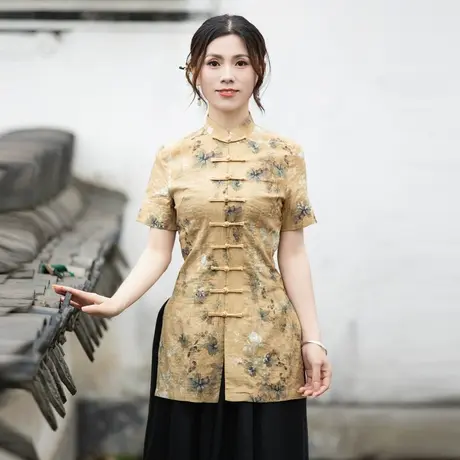 筠雅唐装女中国风旗袍上衣2023年夏季新款复古时尚收腰显瘦茶服图片