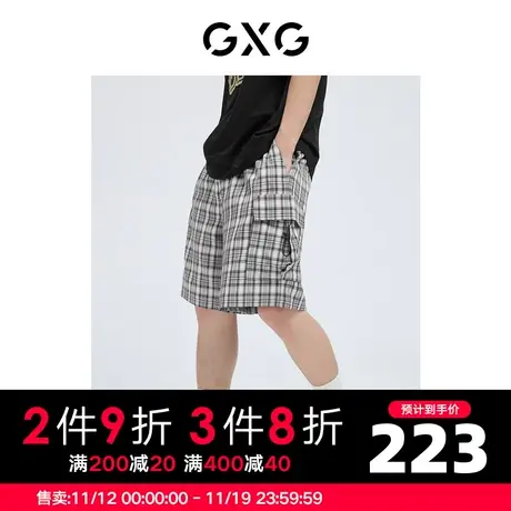 GXG男装 春季时尚休闲黑白灰格纹梭织五分短裤10D1220751B商品大图