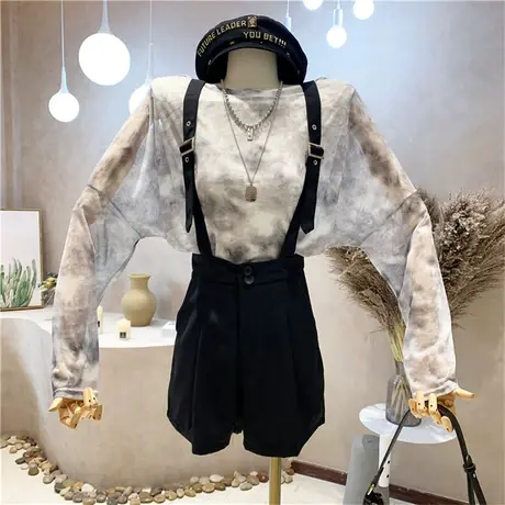 2023年夏季新款防晒罩衫上衣甜酷女网纱薄款冰丝早秋长袖宽松t恤商品大图