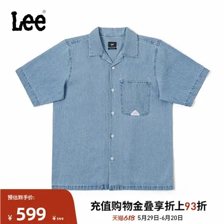 Lee商场同款25春夏新品舒适版翻领仿亚麻超轻浅蓝男短袖牛仔衬衫商品大图