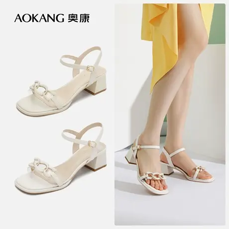 【门店发货】奥康女鞋 夏季新款透气粗跟时装凉鞋气质优雅淑女风图片