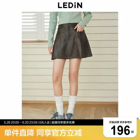 乐町复古pu皮百褶裙女冬季新款防走光打底裤半身裙学院风短裙图片