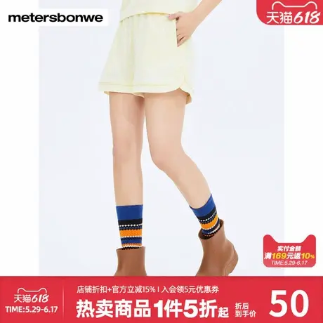 美特斯邦威休闲短裤女秋季新款甜美纯色简约口袋直筒户外运动短裤商品大图