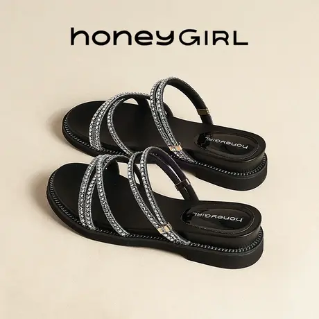 honeyGIRL水钻凉拖鞋女外穿2025新款夏季平底沙滩鞋俩穿海边拖鞋图片