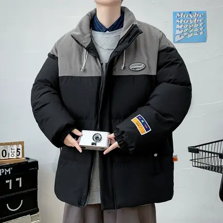 撞色拼接棉衣男冬季加厚保暖立领棉服外套学生棉袄休闲宽松面包服商品大图