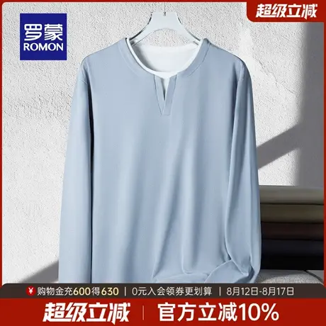 罗蒙男士日常休闲假两件T恤衫2025秋季新款时尚百搭圆领长袖上衣图片