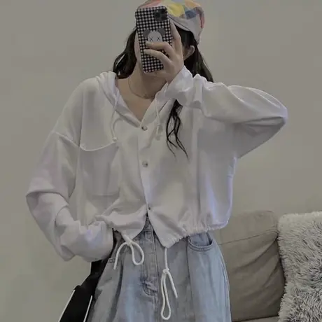 卫衣女2021年新款春秋季宽松韩版薄款连帽开衫短款上衣外套潮ins商品大图