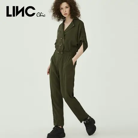 LINC金羽杰新款休闲裤女军绿色工装感连体裤洋气休闲裤8271775图片