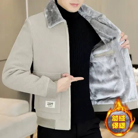 加绒保暖冬装外套男士时尚加厚夹克轻熟风男装呢子翻领工装上衣服图片