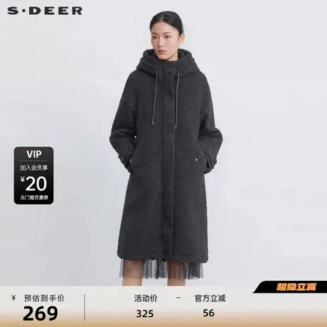 sdeer圣迪奥女装休闲高领连帽摇粒绒长款大衣S22481804图片