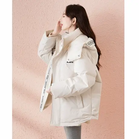 唐狮2024冬装新款女羽绒服连帽小众设计感休闲宽松短款羽绒外套商品大图