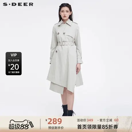 【sdeer奥莱】圣迪奥秋翻领斜襟拼接收腰不规则长款风衣S22161804商品大图