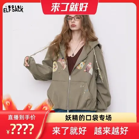 【来了就好】妖精的口袋字母印花面包连帽卫衣外套宽松短款上衣图片