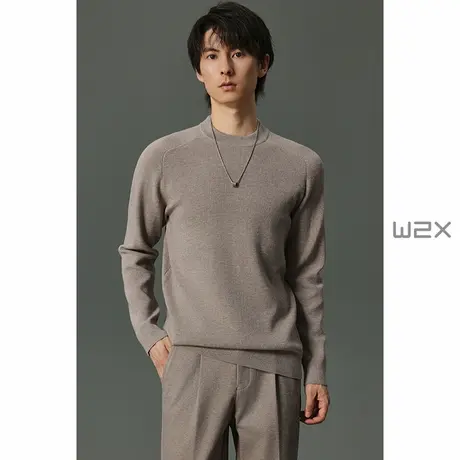 w2x秋冬季双股45支羊毛混纺针织衫男圆领百搭基础内搭打底衫毛衣商品大图