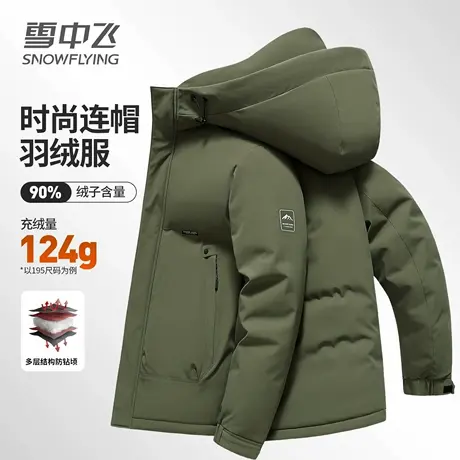 雪中飞冬季男士羽绒服工装加厚大口袋休闲防风连帽白鸭绒保暖外套图片