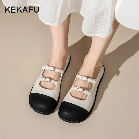 珂卡芙法式玛丽珍鞋女秋季2023新款黑白单鞋小众设计感平底芭蕾鞋商品大图