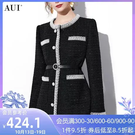 AUI黑色名媛气质小香风外套女冬2023新款高级感加厚圆领长袖上衣商品大图